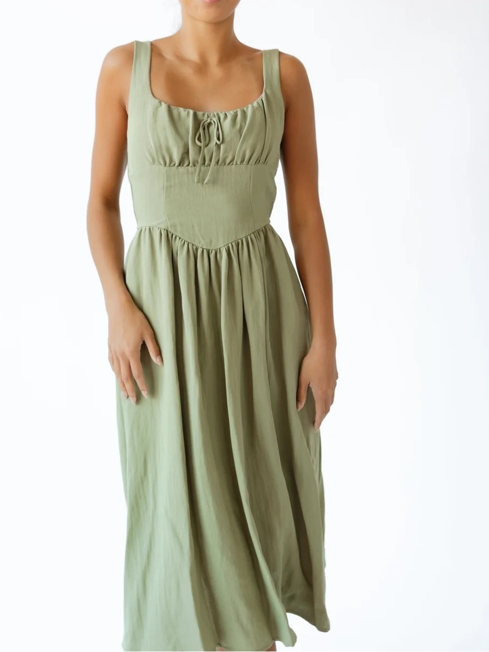 Olive Maxi Dress with Square Neck and Adjustable Straps